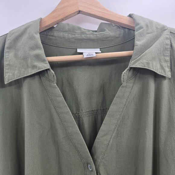 Ava and Viv Green V-Neck Buttoned Belted 100% Cotton Midi Dress 3x - Picture 7 of 12